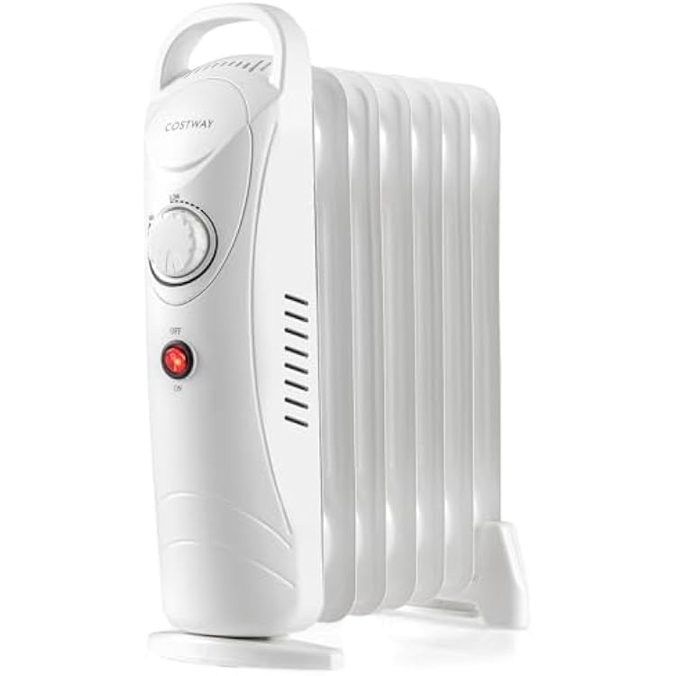 COSTWAY Oil Filled Radiator Heater, 700W Portable Space Heater with Adjustable Thermostat, Overheat Protection, Electric Heater for Bedroom, Indoor use