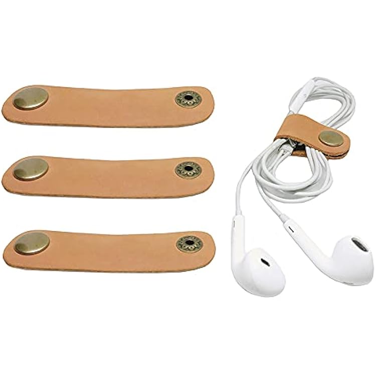 Leather Cable Organizer with Snap Button, Reusable Cord Wrap for Charger Cables, USB Cords, Earbuds, Desk & Travel Cable Management 4Pack Yellow