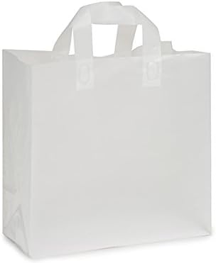 A1 Bakery Supplies Clear Frosted Plastic Gift Bags with Handle 12x6x12 Frosted Handle Bags 25 Pack. 3 MIL Frosted Bags with Handle (HEAVY DUTY BAGS)