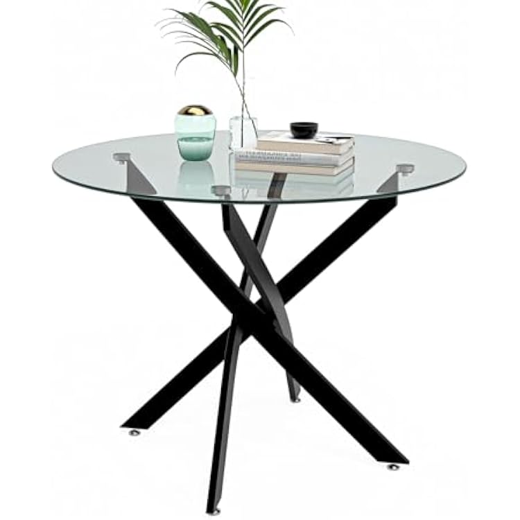 Round Dining Table for 2-4, 31.5 Inch Tempered Glass Small Circle Kitchen Table with Metal Black Legs, Modern Dining Room Table for Kitchen Dining Room Black