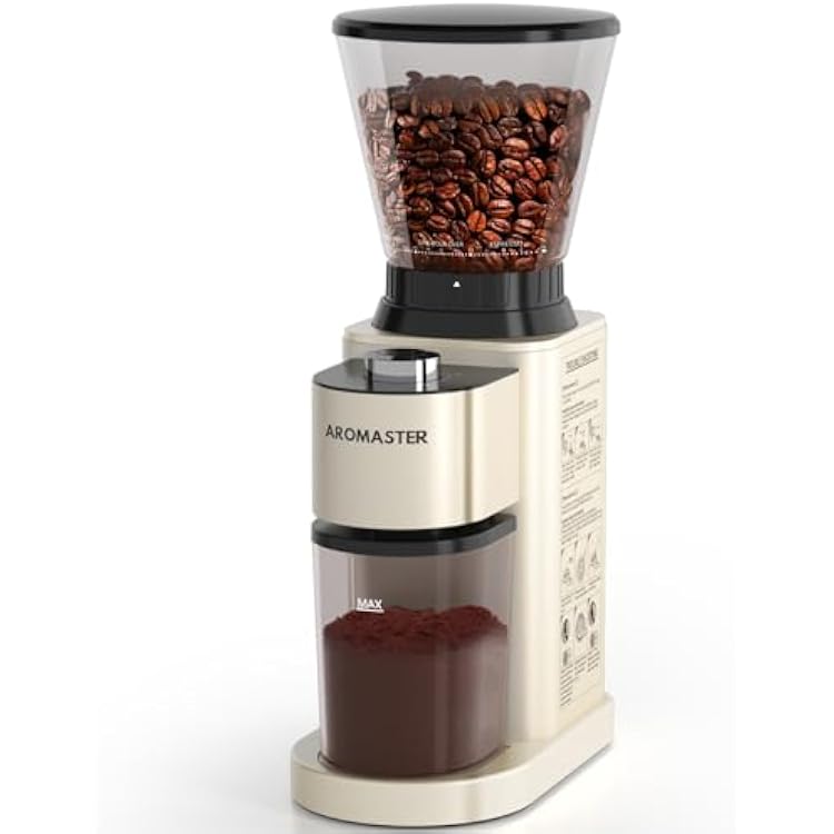 Aromaster Burr Coffee Grinder, Coffee Grinder Electric, Stainless Steel Coffee Bean Grinder, 24 Grind Settings, EspressoPour OverCold BrewFrench Press Coffee Maker, Beige, Household, CG204
