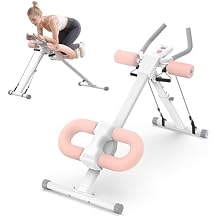 WARMOUNTS Ab Machine, Ab Workout Equipment, Adjustable Core & Ab Trainer Machine with Resistance Bands for Home Gym, Foldable, Knee Protection, Abdominal Exercise Equipment for Stomach Workout (Pink)