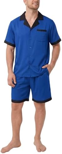DAVID ARCHY Mens Satin Pajamas Set Soft Lightweight Summer Sleepwear Short Sleeve 2-Piece Lounge Set with Pockets