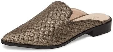 Shellys London Fantasia Dark Gold Quilted Loafer Pointed Toe Mule Slides (Dark Gold, 7)