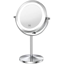 Benbilry 10X Magnifying Lighted Makeup Mirror, 7 Inch Double Sided 1X/10X Magnification with Lights, 360 Rotation Swivel Travel Make Up Mirror with Lighting, Battery Operated