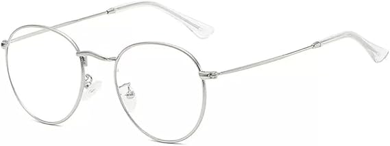 Blue Light Blocking Glasses Gaming Computer Phone Screen Eyeglasses for Women Men Anti Eyestrain Non-Prescription Lens Lightweight Slim Round Retro Metal Frame