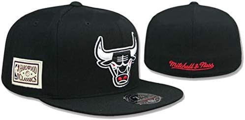 Mitchell & Ness Chicago Bulls Fitted Size 7 58 Full Team Logo HWC Side Patch Hat Cap - Black
