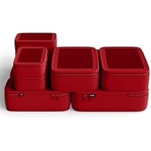 NOBL Travel Compressible Packing Cubes Set, 6 Pieces Travel Packing Organizers, Compression Luggage Cubes for Suitcases & Carry On, Space Saving - Cherry Red