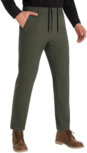 PULI Mens Casual Pants with Drawstring Elastic Waist Water Resistant Quick Dry Lightweight Zipper Pocket Outdoor Hiking 30
