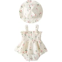 Baby Girl Floral Romper Dress with Hat Sleeveless Watermelon Smocked Dress Cowgirl Outfit Infant Western Clothes