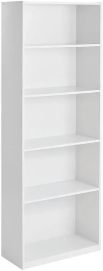 5-Shelf Bookcase with Adjustable Shelves, White