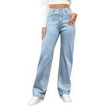 LONGBIDA Women's High Waisted Straight Leg Jeans with Tummy Control - Stretchy Denim Pants Classic Relaxed Fit