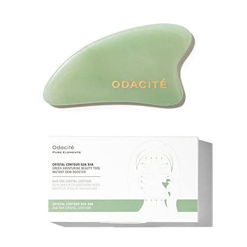 ODACITE Odacite Gua Sha for Face Crystal Contour - Green Aventurine Facial Massager - Scraping Massage Tool Lifts & Revitalizes Skin - Reduce Puffiness, Wrinkles and Dark Under-Eye Circles