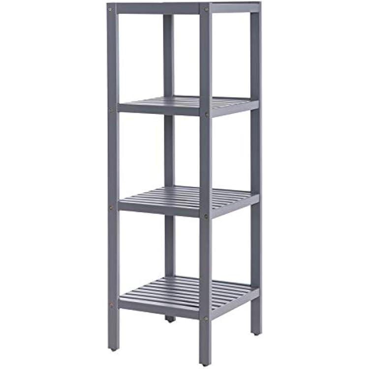 SONGMICS 4-Tier Bamboo Bathroom Shelf, Narrow Shelving Unit, Multifunctional Storage Rack, Corner Rack, for Kitchen, Living Room, Bedroom, Entryway, Bathroom, Grey UBCB54GY