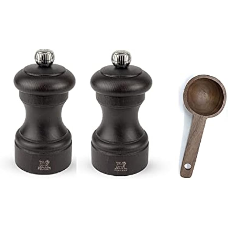 Peugeot Bistro 4-Inch Salt & Pepper Mill Gift Set, Chocolate - With Scoop Salt & Pepper Mill Set