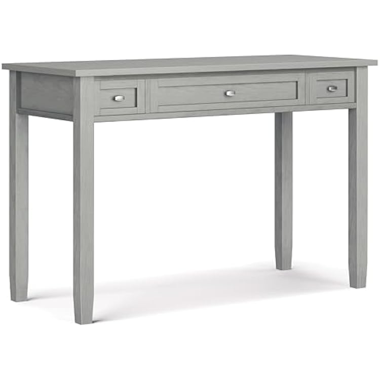 SIMPLIHOME Warm Shaker Desk - 48 Inch Wide Solid Wood Writing Desk in Fog Grey, Transitional Home Office Computer Table for Workspace or Study with Flip-Down Keyboard Tray and 2 Drawers