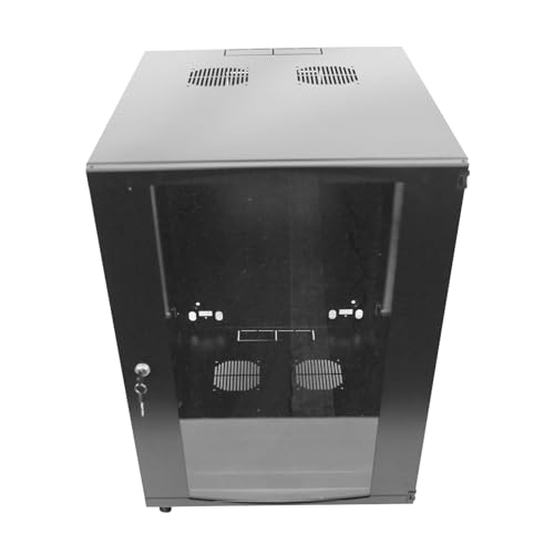 15U Server Cabinet Wall Mount Rack Enclosure with Caster Wheels 2 Server Fans Locking Glass Door Removable Side Panels 19 Network Cabinet 15-18.5 Installation Depth Heavy-Duty Frame 32INCH, 15U