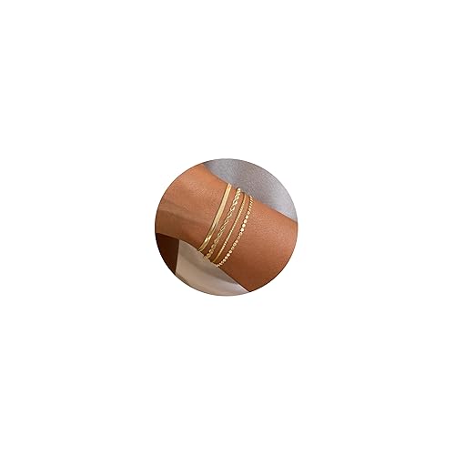 Gold Bracelets for Women 14k Gold Filled Bracelet Stack Non Tarnish Trendy Herringbone Bracelets for Womens Dainty Waterproof Stackable Gold Link Chain Bracelet Sets Jewelry Gift