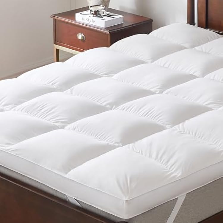 3 Inch White Goose Feather Mattress Topper,Queen Feather Bed Topper,Mattress Cover with Straps,Ultra Soft Pillowtop,100% Cotton Fabric60x80