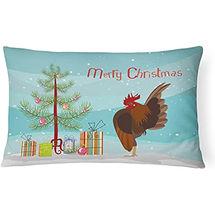 Carolines Treasures BB9209PW1216 Malaysian Serama Chicken Christmas Canvas Fabric Decorative Pillow, Teal Machine Washable, Indoor Outdoor Decorative Pillow for Couch, Bed or Patio, 12HX16W