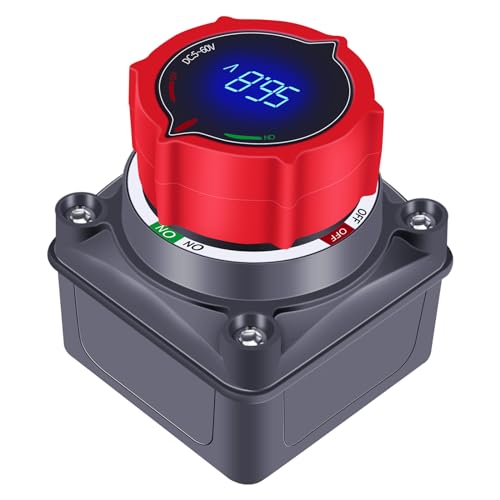 Upgrade Battery Disconnect Switch with Voltage Display, DC 5-60V Battery Power Master Disconnect Isolator Cut Shut Off Switch for Marine Boat Car Truck Camper RV Trailer OnOff