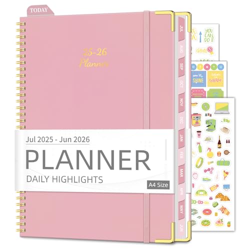 Academic Planner 2025-2026 8.5 x 11 - Weekly & Monthly Planner Jul. 2025 - Jun. 2026, Column View Calendar Organizers, Hardcover Agenda Book with Tabs for Office & School, Pink
