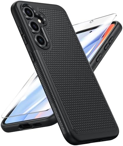 FNTCASE for Samsung Galaxy S24-FE Case: Dual Layer Protective Heavy Duty Cell Phone Cover | Shockproof Rugged with Non-Slip Textured | Military Grade Drop Protection Bumper Tough Black