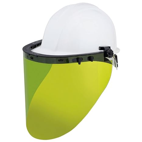 Sellstrom Arc Flash Face Shield Window with Dielectric Adapter Bracket and Hard Hat Combination, Uncoated, White with Black Visor, S31223