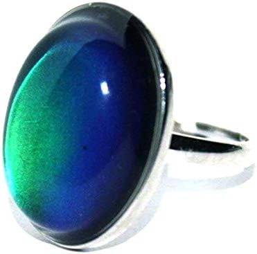 blinkee Vintage Adjustable Oval Mood Ring Color Changing Stone Silver Plated Brass Band Includes Mood Chart and Gift Pouch