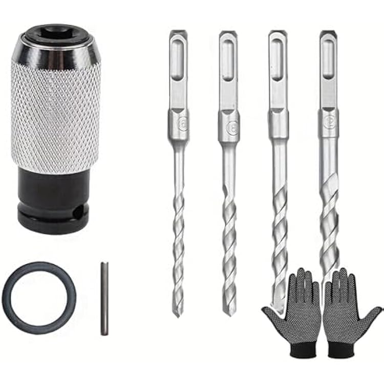 Rotary Hammer Adapter with Impact Drill Bits Set, 2025 New Electric Hammer to Drill Converter, Portable Electric Hammer Converter Wrench Adapter with 4 Impact Drill Bits Adapter4Drills5 pcs