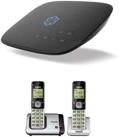 Ooma Telo Home Phone Service with VTech CS6719-2 DECT 6.0 Phone with Caller ID/Call Waiting, Silver/Black with 2 Cordless Handsets