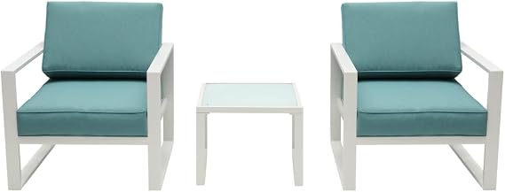 Factory Wholesale Aluminum Patio 2 Seater Green Couch Chair 3 Piece Sofa Set with End Side Table Outdoor