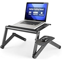 WorkEZ Cooling Adjustable Laptop Stand for Desk w/Fan USB Ports Mouse Pad Ergonomic Foldable Laptop Stand Riser Portable Computer Holder, Black