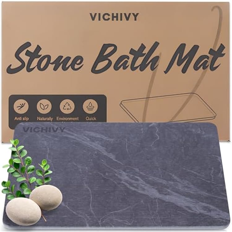 Stone Bath Mat Quick-Dry, Anti-Slip, Elegant Ultra-Absorbent Diatomaceous Earth Bath Mat for Modern Bathrooms - Quick Drying Stone Mat Bathroom for Everyday Use 23.5x15.2