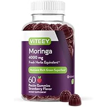 Viteey Moringa Gummies - 4,000mg [from 400mg of 10:1 Extract] of Moringa Supplement Super Greens Gummies - Antioxidant Wellness and Digestive Support - Vegan, Gluten Free - 60 Count