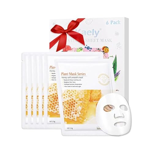 AMYS DIARY 6 PCS Real Hydrating Nature Face Masks Skincare, Hyaluronic Acid, Vitamin C and E, Chamomile, Korean Beauty Essence Facial Paper Sheet Mask for Skin Care Moisturizing Honey