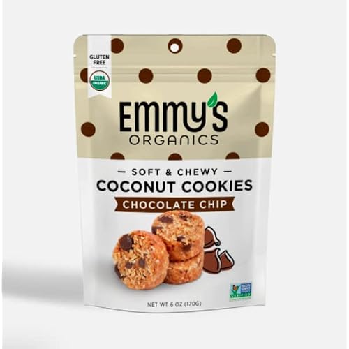 Emmys Organics Coconut Cookies - Pack of 8 Chocolate Chip | Gluten-Free, Organic, Vegan, Paleo-Friendly