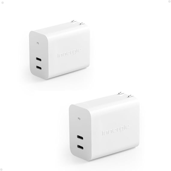 Innergie C6 Duo 63W Dual-Port USB C Wall Charger and Innergie C3 Duo 30W USB PD 3.0 (PPS) QC 4.0 Fast Charge Wall Charger