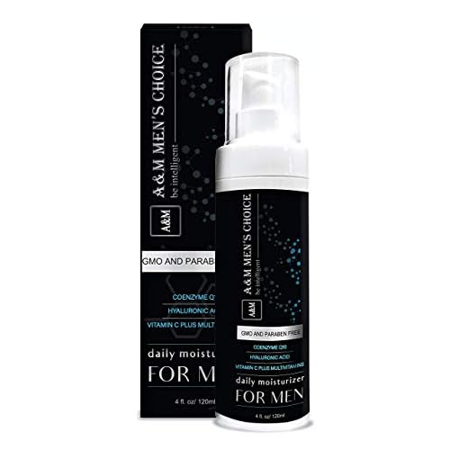 Mens Face Moisturizer for Men Natural and Organic Anti Aging Mens Cream with Coenzyme Q10, Hyaluronic Acid and Complex of Vitamins, Mens Facial Lotion, Skin Fuel, 4 Ounce, Scented by A&M Mens Choice