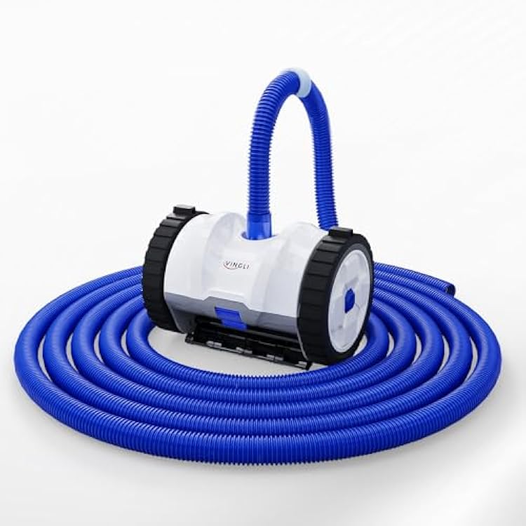 VINGLI Pool Vacuum Cleaner, Suction Side Wall-Climbing Sweeper for Ground&Inground Pools, Automatic Pool Vacuum with 39.6ft Tangle-Free Hose Navy Blue&White