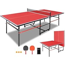 IUNNDS Portable Table Tennis Table 4.5/6/8/9FT Foldable Ping Pong Game Set for Indoor with Net and Post Set, 2 Paddles and 3 Balls
