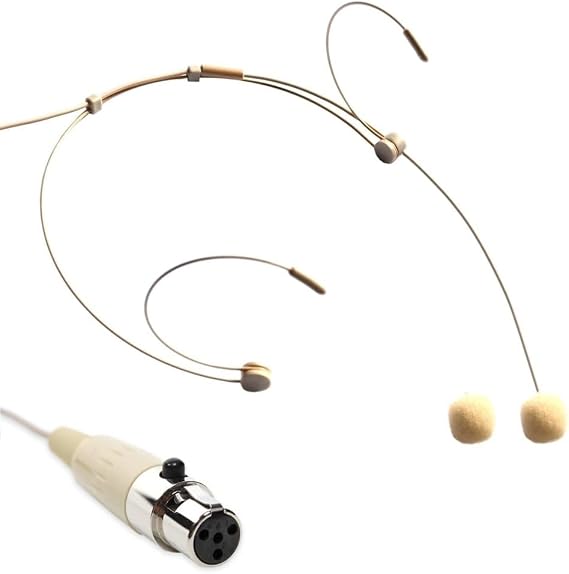 Professional Headworn mic Headset Microphone - Hands Free Omnidirectional Condenser Mic Headset w/ 4 Pin XLR 1.2m Cable, Windscreen Beige Compatible with Shure Wireless Systems Bodypack Transmitter