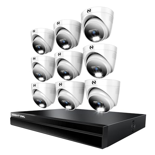 Night Owl Power Over Ethernet 24 Channel NVR Video Home Security Camera System with 9 Wired IP 4K HD IndoorOutdoor Deterrence Dome Cameras and 4TB Hard Drive Add up to 8 Wi-Fi Cameras
