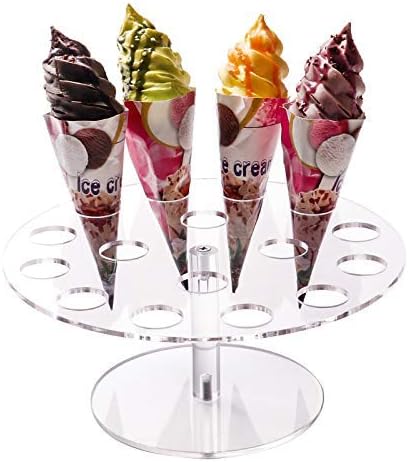 YestBuy Ice Cream Cone Holder Stand with 16 Holes, Ice Cream Cone Display Stand Holder, Cupcake Stand, Clear Acrylic Cone Display Stand Weddings Baby Showers Birthday Parties Anniversaries Christmas