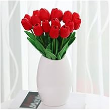 Fake Flowers Artificial Flowers Tulip Artificial Flower with Vase Real Touch Artificial Bouquet Fake Flower Set for Wedding Decoration Home Garen Decor Party Decoration