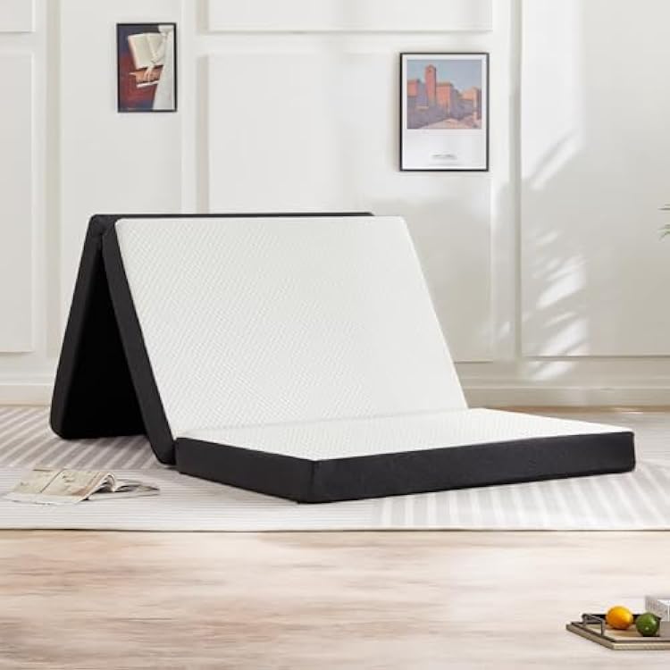 Sweetcrispy Tri-Fold Memory Foam Mattress Topper with Collapsible and Washable Cover, Portable Floor Bed with CertiPUR-US Certified, for Travel & Yoga, Guest Mat
