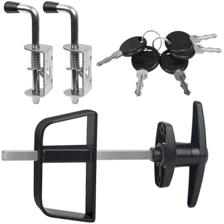 Shed Door Latch Kit with 5-12 Stem T-Handle Lock, 5 Keys and 2 Packs Spring Loaded Latch Hardware - Ideal for Sheds, Playhouses, Chicken Coops, RVs, Garages