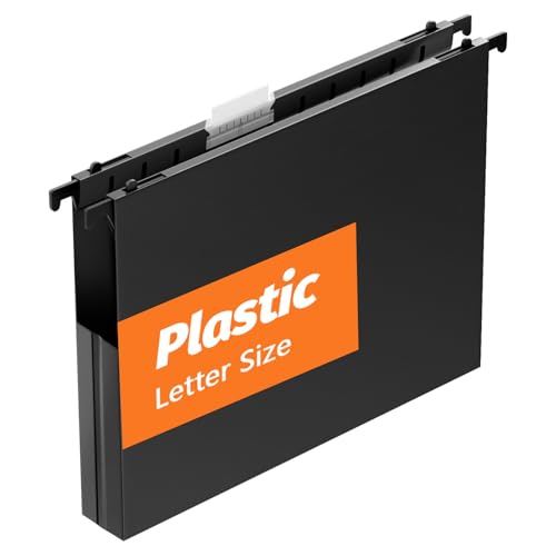 Extra Capacity Plastic Hanging File Folders,12 Pack Reinforced Hang Folder,Heavy Duty 1 Inch Expansion,Filing Cabinet Folders Letter Size for Bulk FilesMedical Charts Sides Sealed, Black