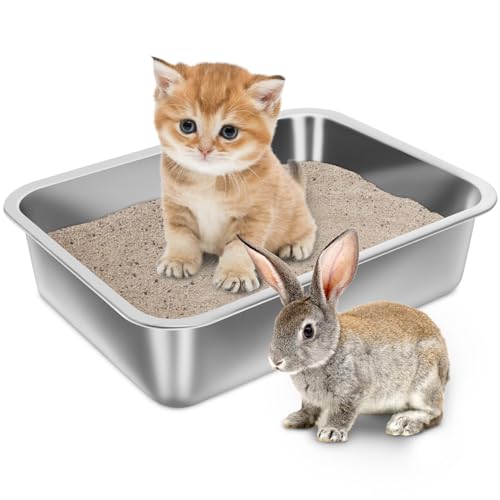 Stainless Steel Litter Box for Kitten, 15.711.84 Small Litter Box for Kittens Easy Entry, Non Odor, Easy to Clean, Metal Litterbox for Cat, Rabbit, Guinea Pigs and Hamsters