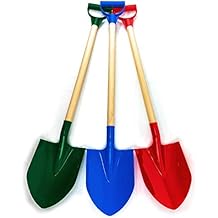 Matty's Toy Stop 31" Heavy Duty Wooden Kids Sand Shovels with Plastic Spade & Handle (Red, Blue & Green) Complete Gift Set Bundle - 3 Pack